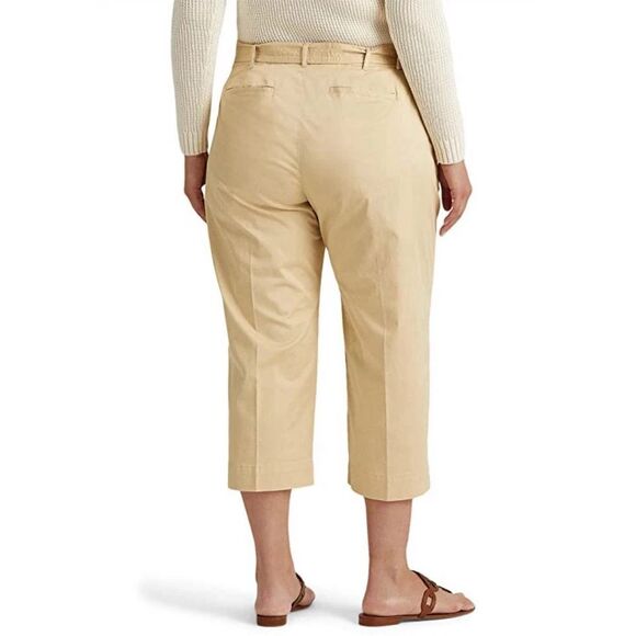 Lauren Ralph Lauren WMN Sz 16W Beige Micro-Sand Twill Belted Wide Leg Pants - Picture 15 of 15